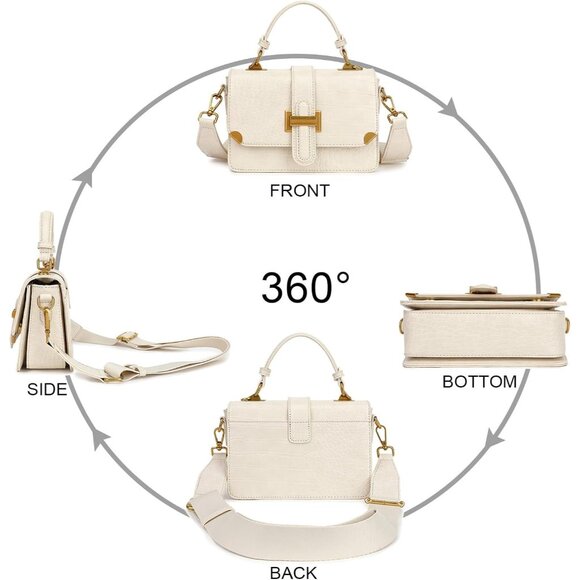 Women's A-beige Leather Satchel Small Classy Crossbody Bag Purse Fashion Handbag - Picture 5 of 6